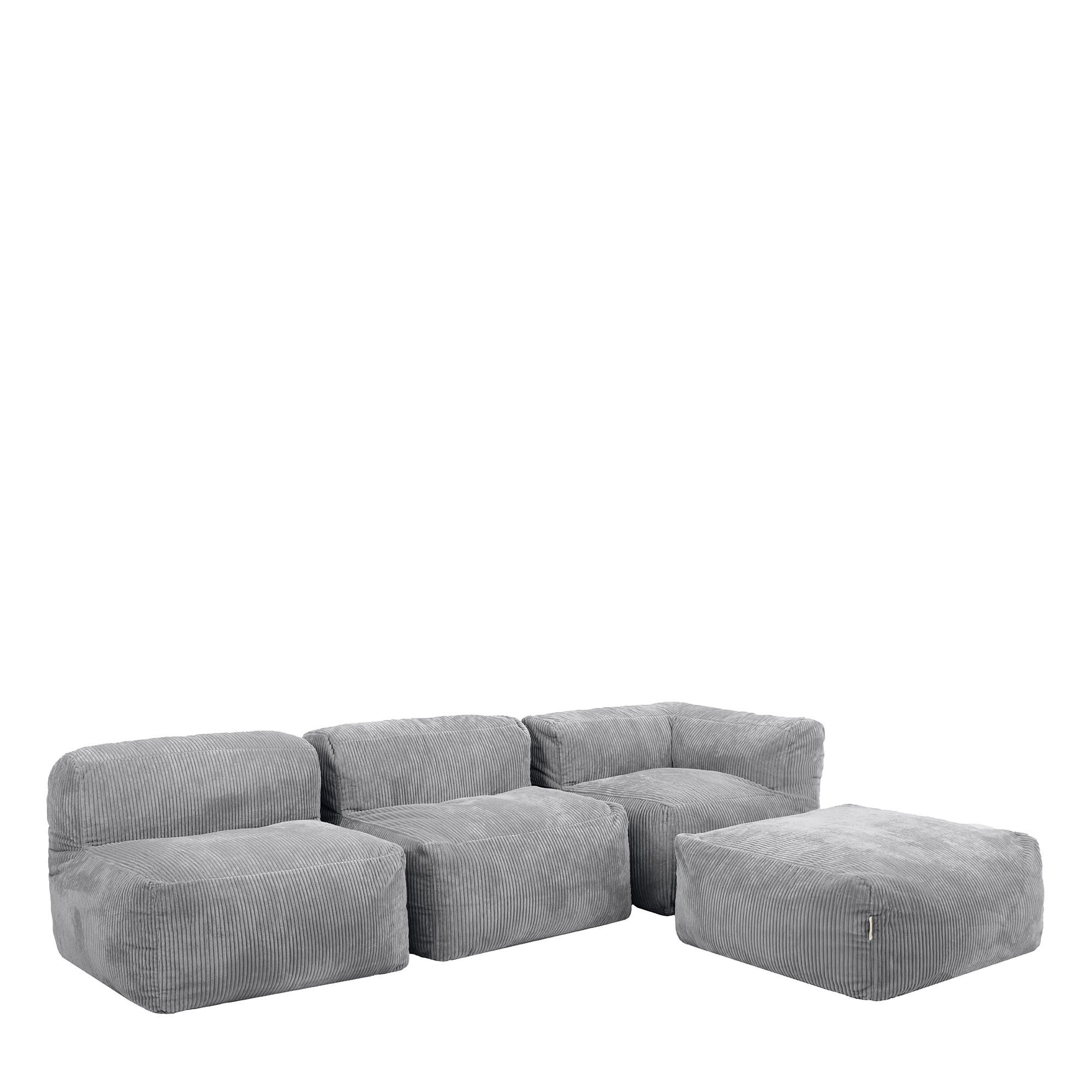 SITZSACK-SOFA 4-tlg. ZEN: Ecksessel, 2 Sessel, Fußstütze - Grau, Textil (450/68/100cm) - icon
