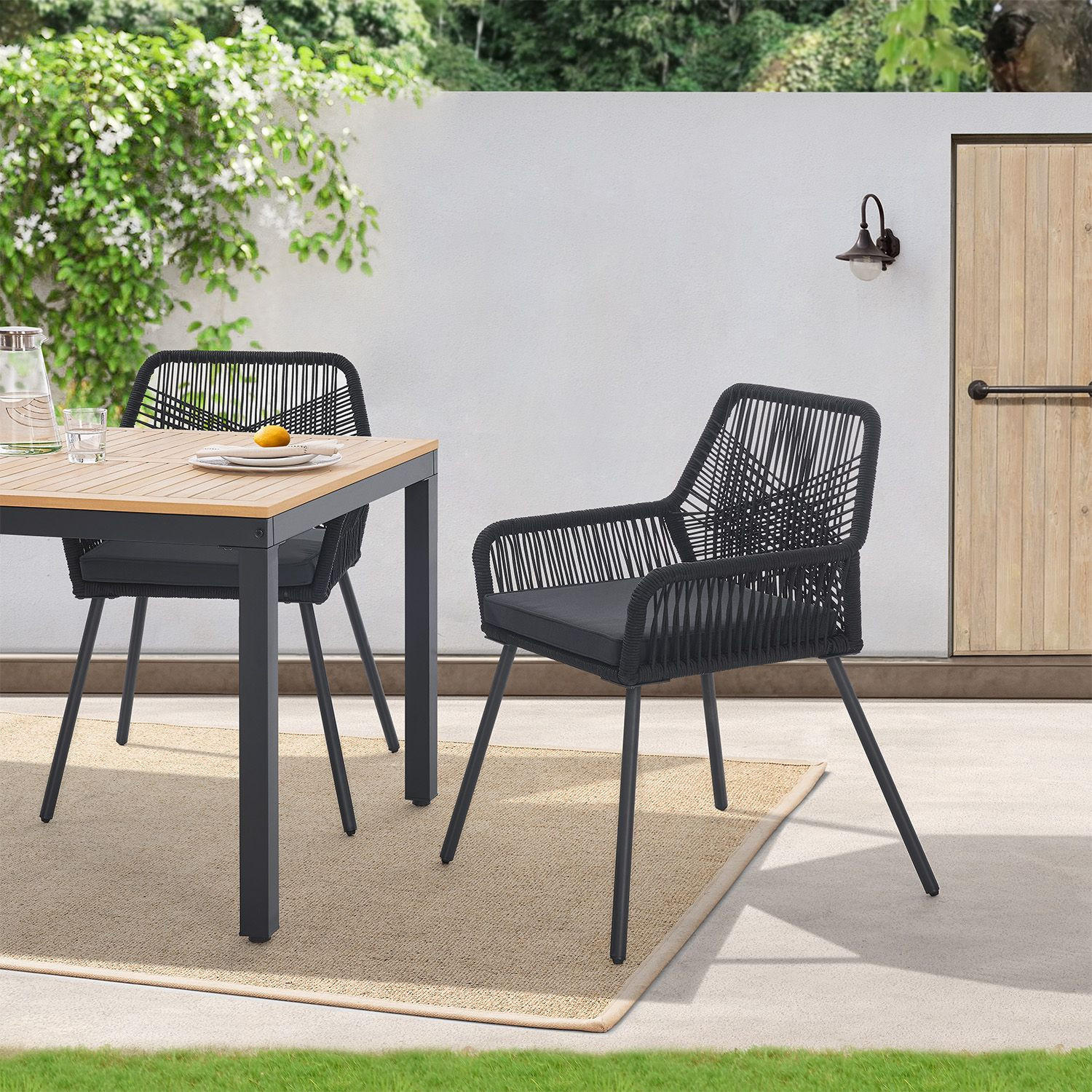 GARTENSTÜHLE Rope Kastos schwarz (4er-Set) - Schwarz, Metall (57/86/61cm) - Juskys