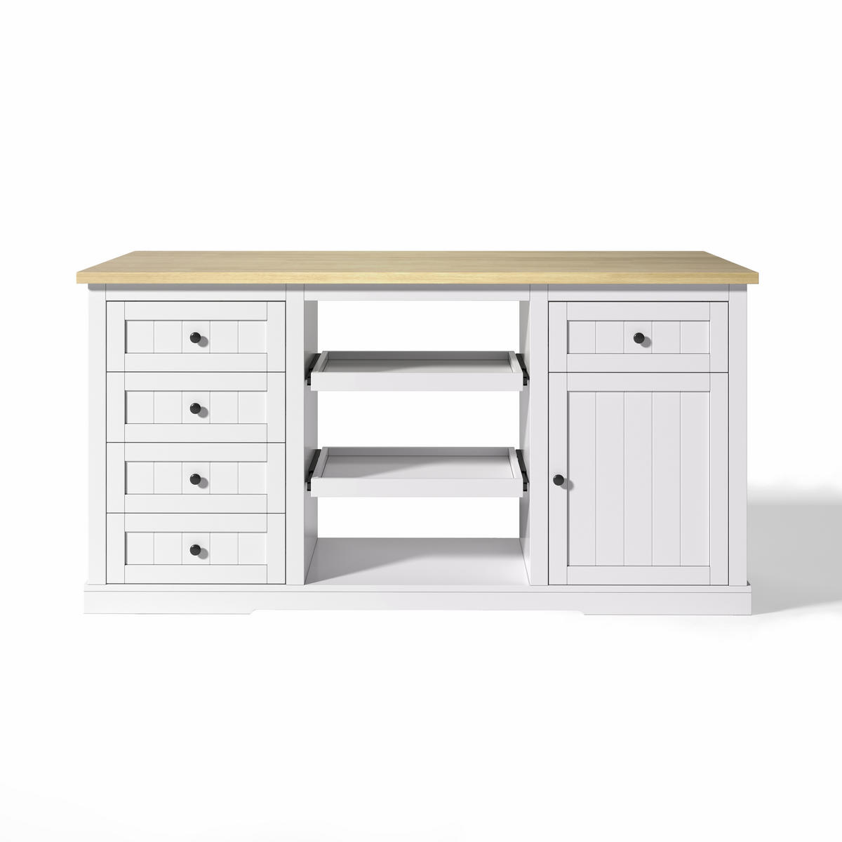 KÜCHENINSEL mit Arbeitsplatte, Schubladen & Stauraum – Weiß/Eiche, 150 cm - Weiß, Holzwerkstoff/Metall (150/75.5/65cm) - Urban Meuble