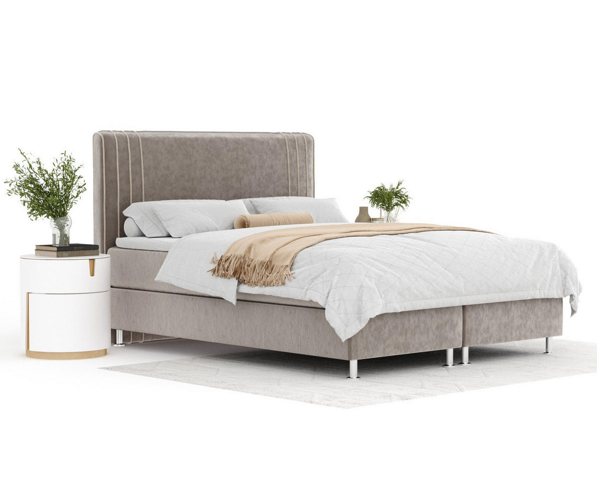 BOXSPRINGBETT Casone Taupe 140/200 cm mit Latex-Topper - Taupe/Silberfarben, Holz/Holzwerkstoff (140/200cm) - Maison de Reve