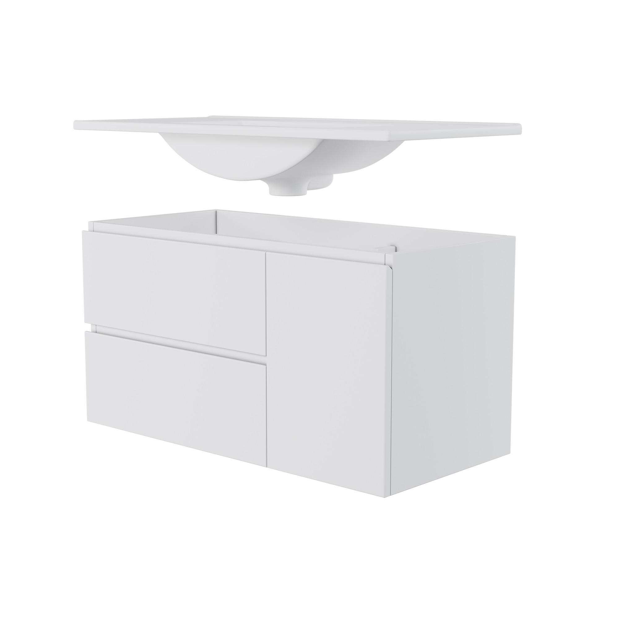 WASCHTISCHUNTERSCHRANK 91,5×46,5×50,5 cm, weiß, wandhängend, lackiert, mit LED-Radarsensor, 2 Schubladen, Türfach, leisen Schienen, Keramikbecken - Weiß, Holzwerkstoff (46.5/50.5/91cm) - Ej. Life