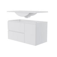 WASCHTISCHUNTERSCHRANK 91,5×46,5×50,5 cm, weiß, wandhängend, lackiert, mit LED-Radarsensor, 2 Schubladen, Türfach, leisen Schienen, Keramikbecken - Weiß, Holzwerkstoff (46.5/50.5/91cm) - Ej. Life