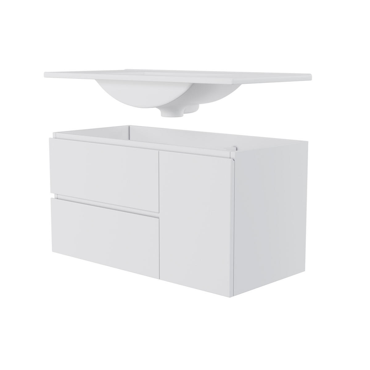 WASCHTISCHUNTERSCHRANK 91x46.5x50.5 cm Weiß aus Keramik & Spanplatte mit Radarsensor-LED & 2 Schubladen - Weiß, Holzwerkstoff (91/50.5/46.5cm) - Modfu