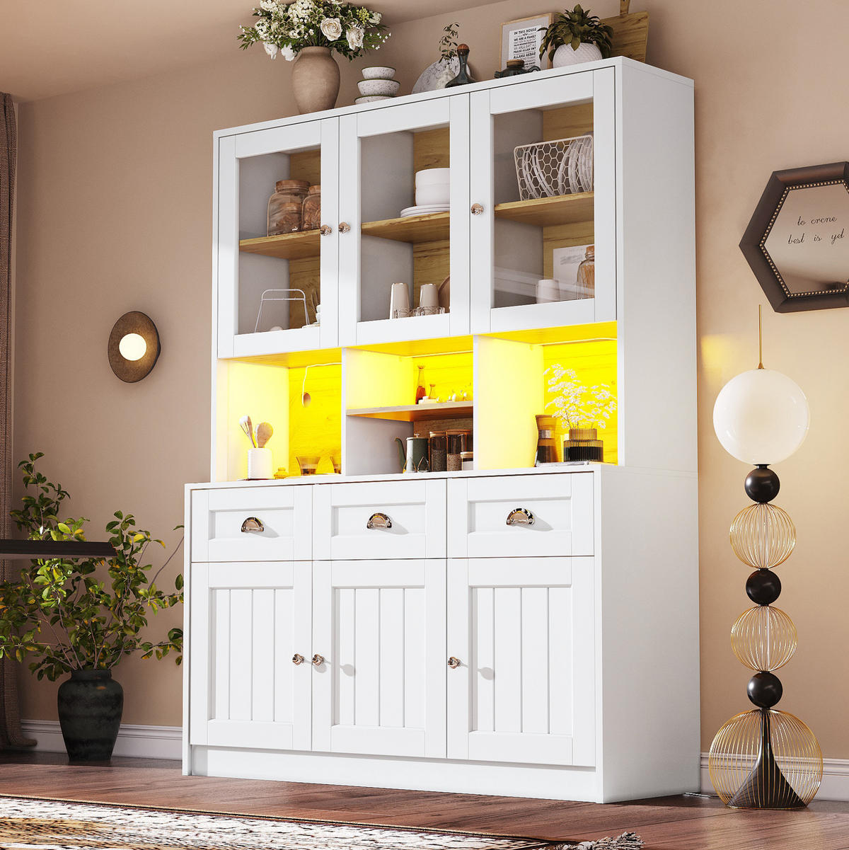 BUFFET 140/175/40 cm Weiß aus MDF mit LED-Beleuchtung - Weiß, Holzwerkstoff (40/175/140cm) - OKMYHOME