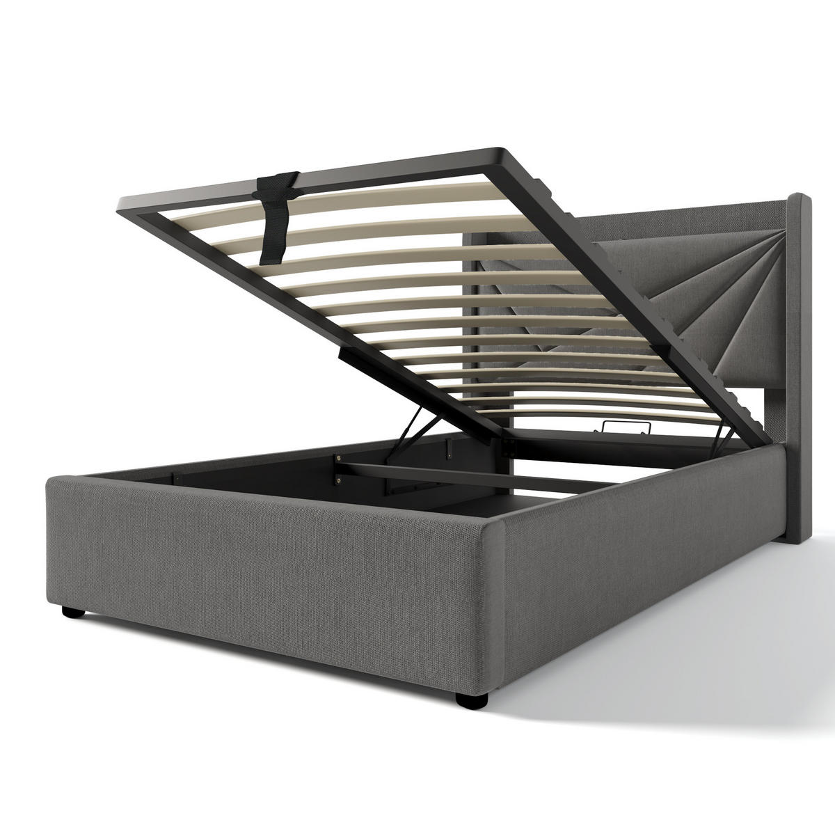 POLSTERBETT 90/200 cm Grau mit Bettkasten, Matratze und USB- und Type-C-Anschlüssen - Grau, Textil (90/200cm) - Flora Grace