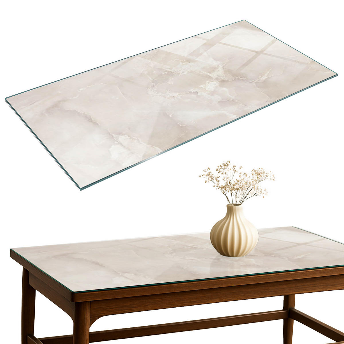 TISCHPLATTE 120x60 cm Marmorstrukturmuster - Creme, Glas (0.4/120/60cm) - TULUP