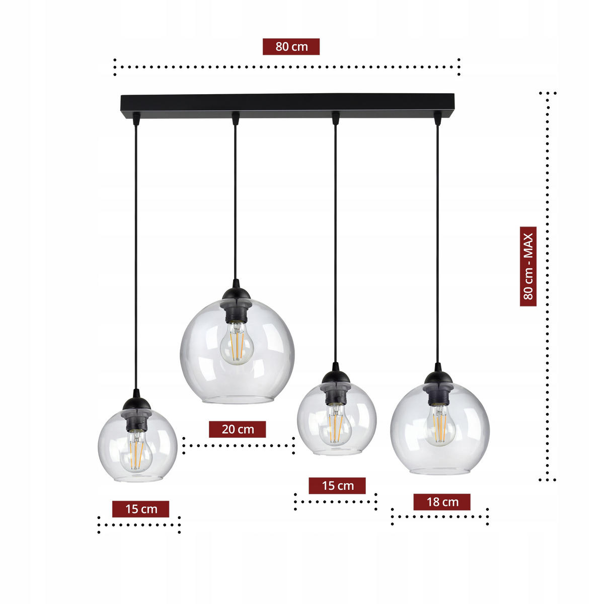 PENDELLEUCHTE HAGEN - Transparent/Schwarz, Glas/Metall (20/90/80cm) - kiki design