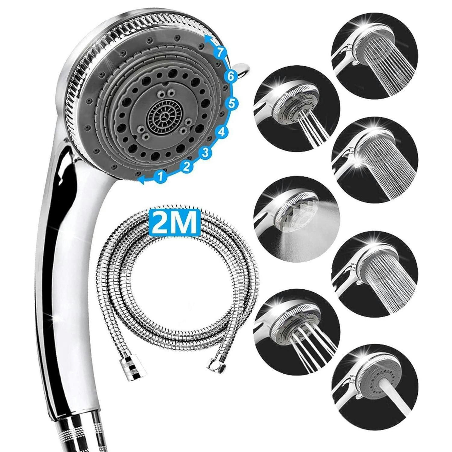 HANDBRAUSE-SET 7 Modi 200 cm Schlauch - Silberfarben, Kunststoff (9/12.7/24cm)