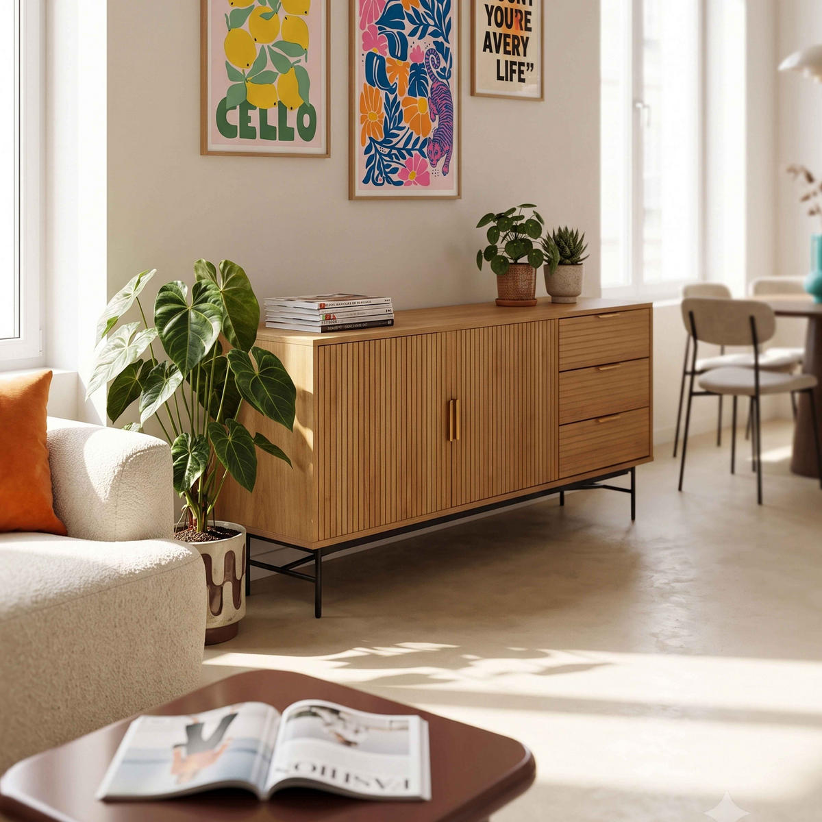 SIDEBOARD, Beigefarbe - Beige, Holz/Metall (160/75/40cm) - Oviala