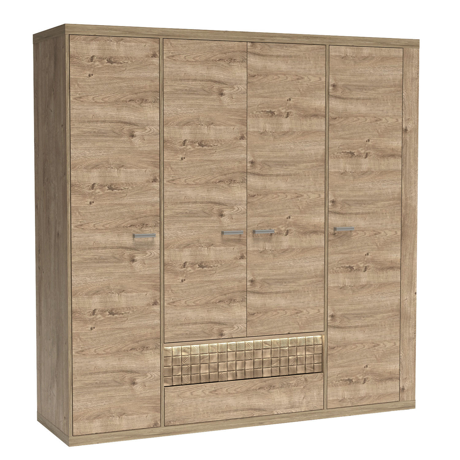 KLEIDERSCHRANK BALESTRAND N3 Kleiderständer Eiche - Eichefarben/Silberfarben, Glas/Holzwerkstoff (196/201/58cm) - Komodee