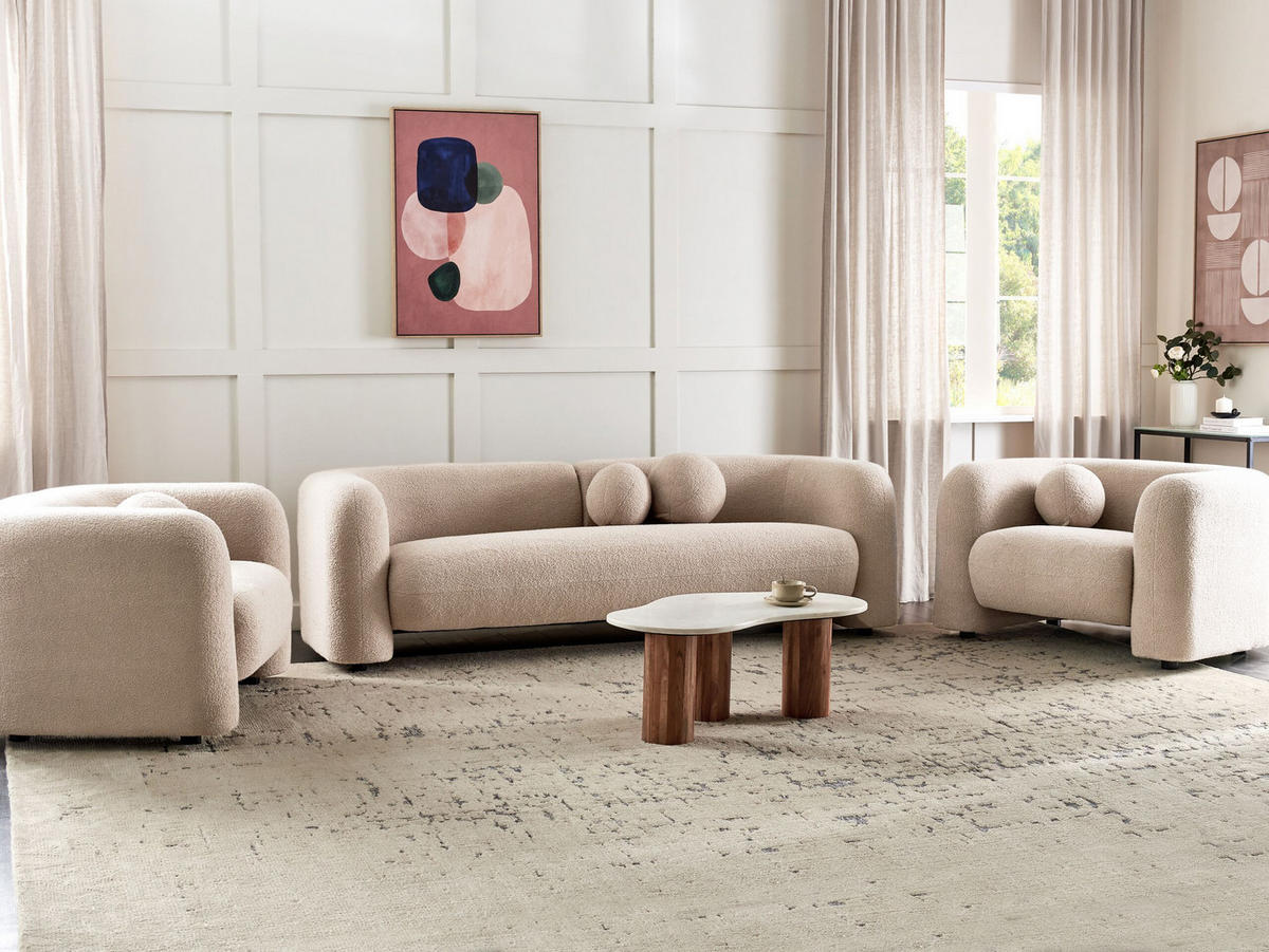 5-SITZER-SOFA SET Bouclé beige Leiren - Beige, Textil (83/83/224cm) - Beliani