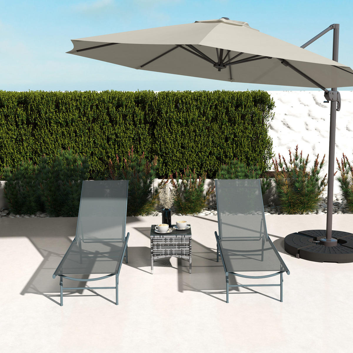 SONNENLIEGE 2er-Set DE-15648 5-fach verstellbar Hellgrau - Hellgrau, Metall (54/84/164cm) - ComfortXL