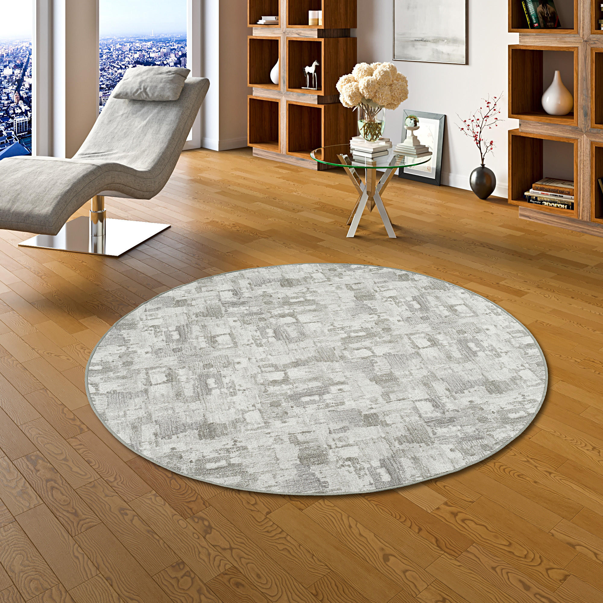 FEINSCHLINGEN VELOUR TEPPICH STRONG TREND RUND - Hellgrau, Textil (160/160cm) - Snapstyle