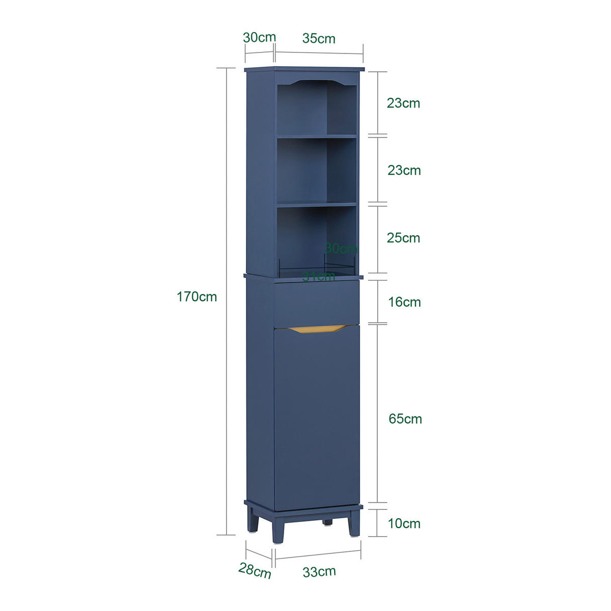 HOCHSCHRANK Blau - Blau, Holz/Holzwerkstoff (35/170/30cm) - SoBuy
