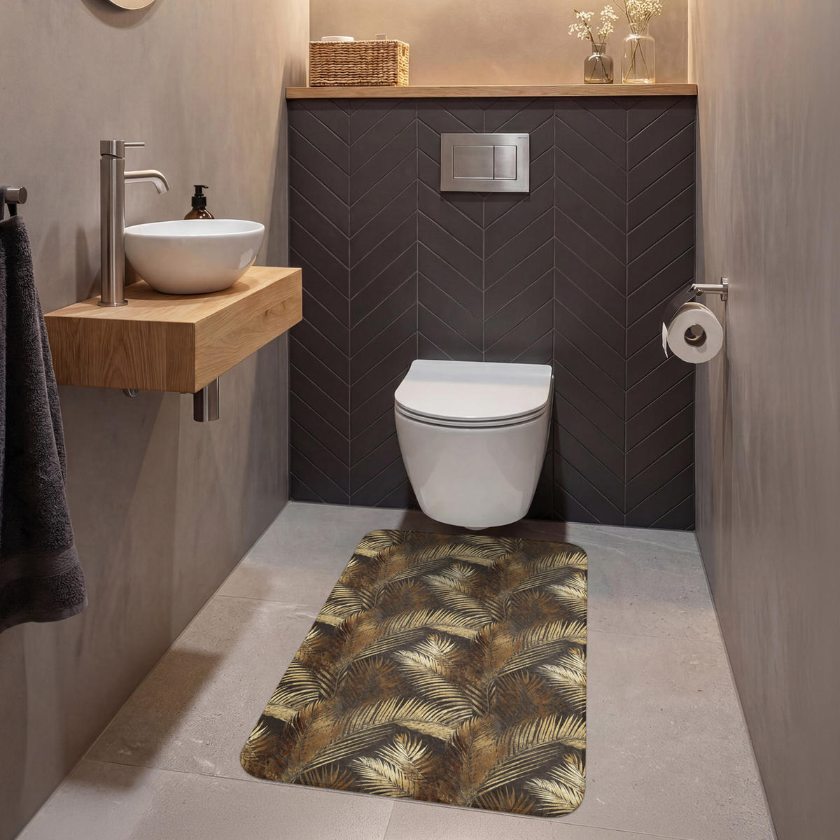 WC PŘEDLOŽKA Tropical - Listy - zlaté 60x90 cm - zlatá, textil/plast (60/1cm) - OnlyWow