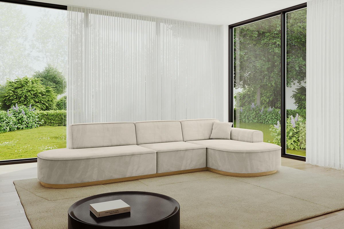ECKSOFA Ottomane Rechts MARI-L2-v2 - 328x171x83 cm Ecru Velours - Ecru, Holzwerkstoff/Textil (171/328cm) - ALTDECOR