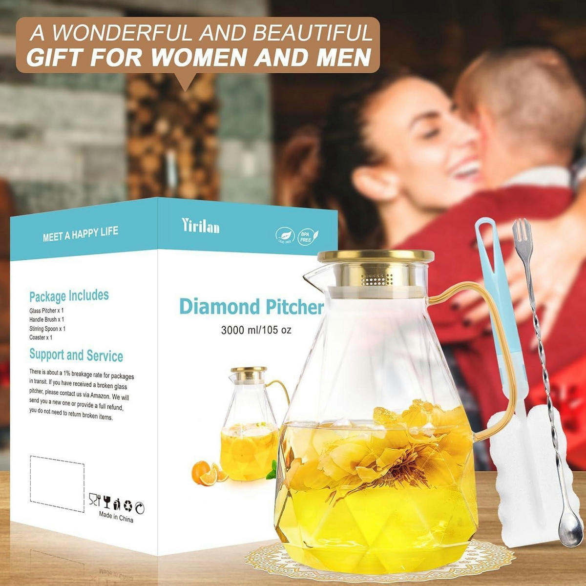 GLASKRUG mit Deckel 3 Liter transparent Diamantform - Transparent, Glas (5.5/5.5cm)