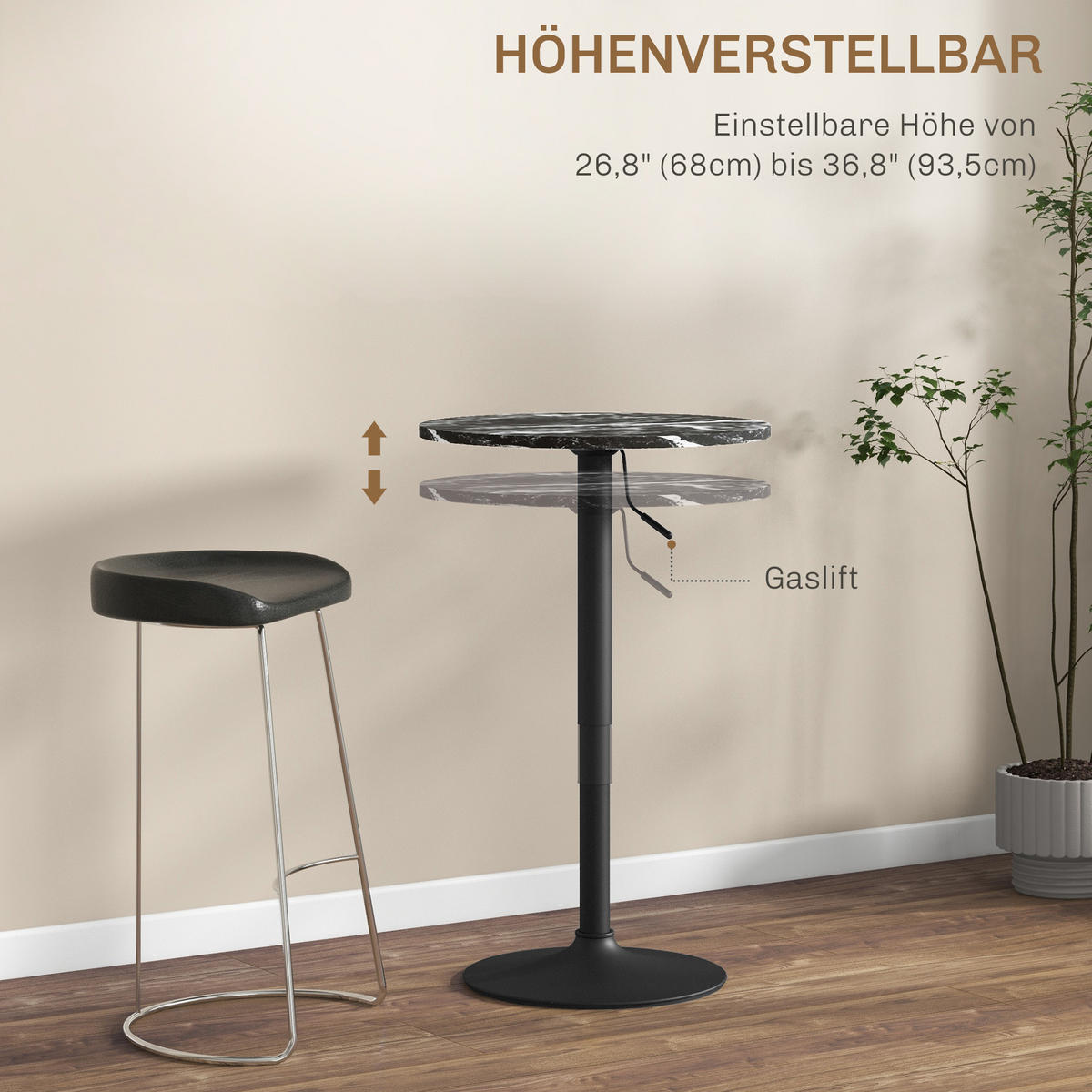 BARTISCH Stehtisch Runder Esstisch für 2 Personen, Schwarz, Ø60 x 68-93,5cm - Schwarz, Holzwerkstoff (60/93.5/60cm) - HOMCOM