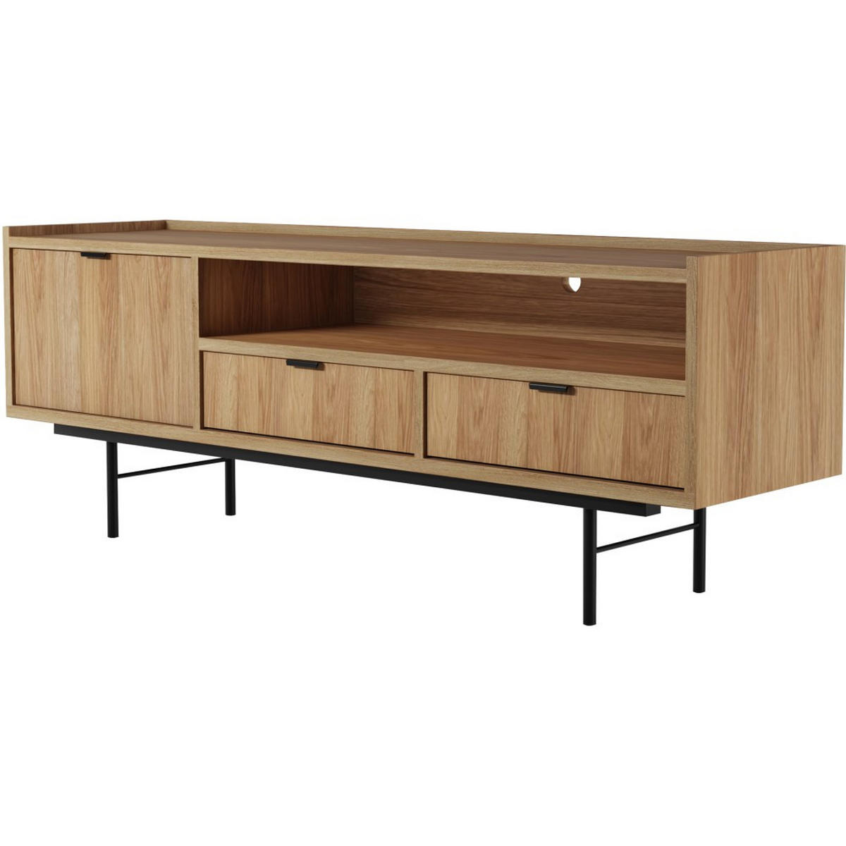 LOWBOARD Evron mit 2 Schubalden und 1 Tür, Walnuss - Eichefarben/Schwarz, Holzwerkstoff/Metall (150/55/40cm) - Beautysofa