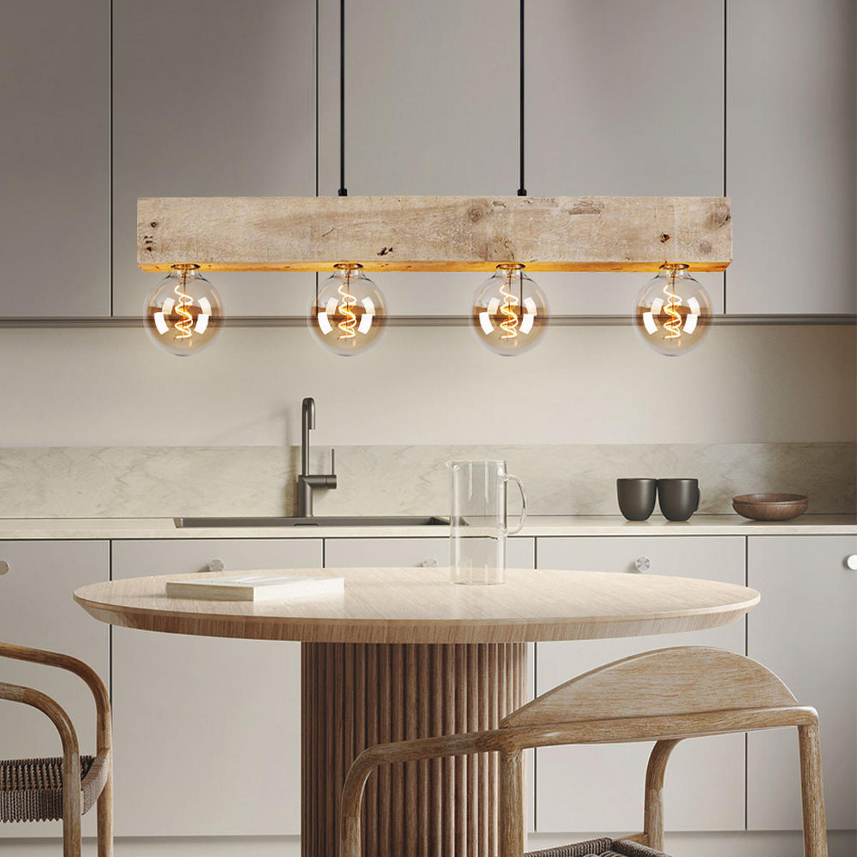 HÄNGELEUCHTE Metall Holzoptik Braun 4 flammig - Braun, Holz (80/6/120cm) - Globo Lighting