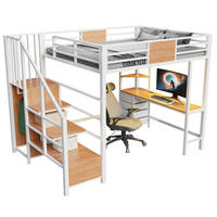 HOCHBETT 140/200 cm mit Schreibtisch, Ablagefächern, Kleiderstange, LED-Beleuchtung und Steckdose, Weiß - Weiß, Metall (140/200cm) - Redom