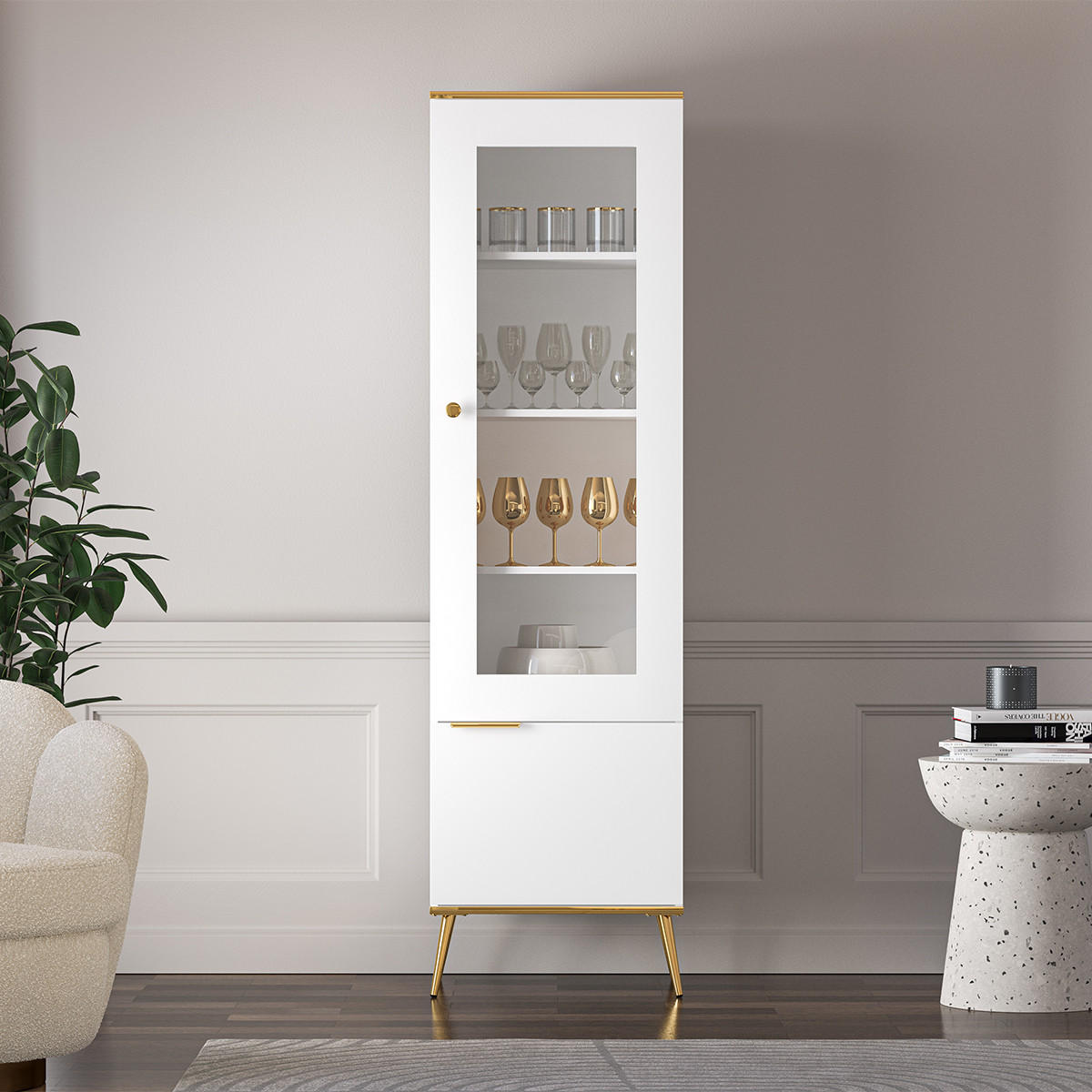 VITRINA Zora Bijeli - bijela, drvni materijal (55/195/40cm) - Petits-meubles