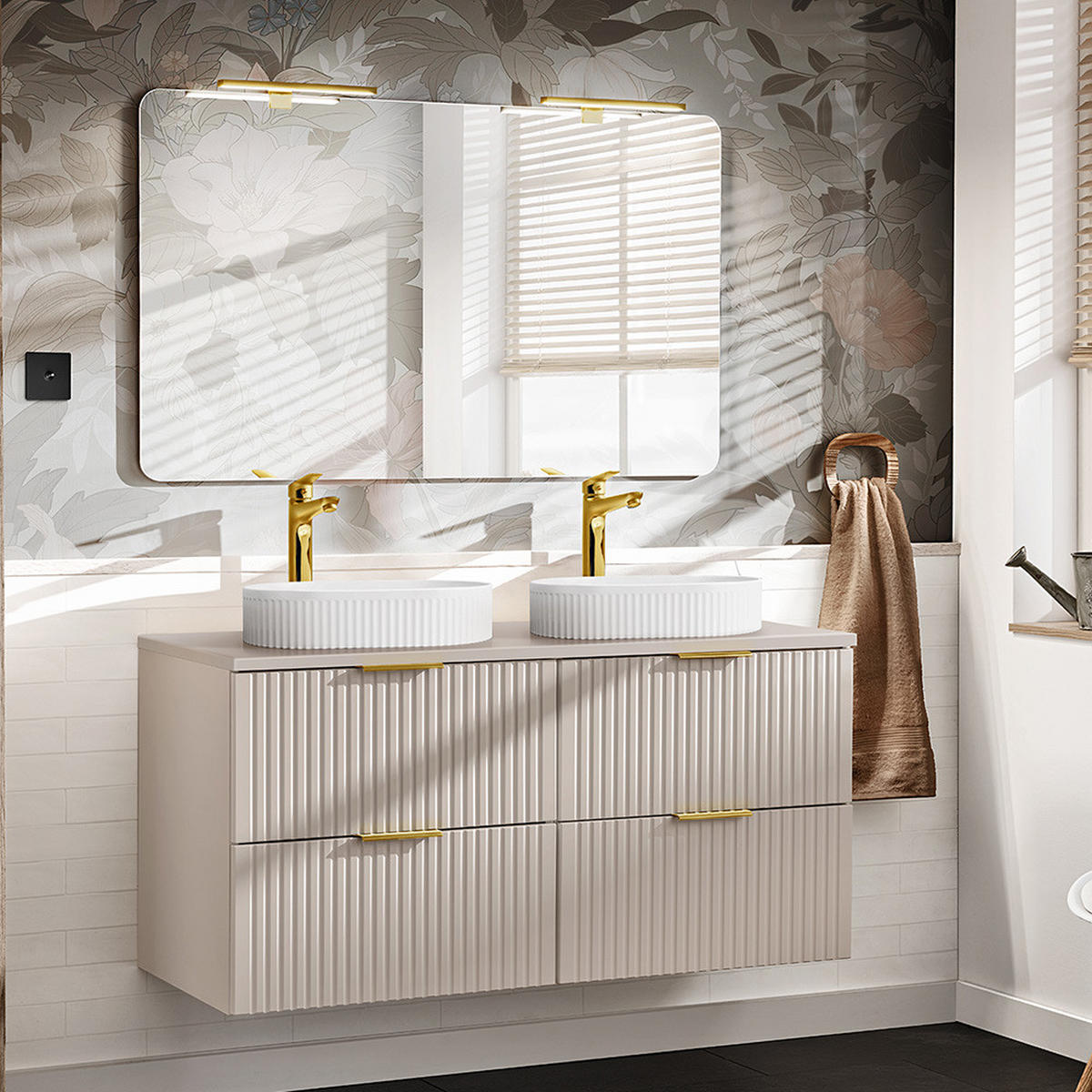 BADMÖBEL-SET 2-TLG. Adelaide-56 - Beige, Holzwerkstoff (121/200/47cm) - Lomado