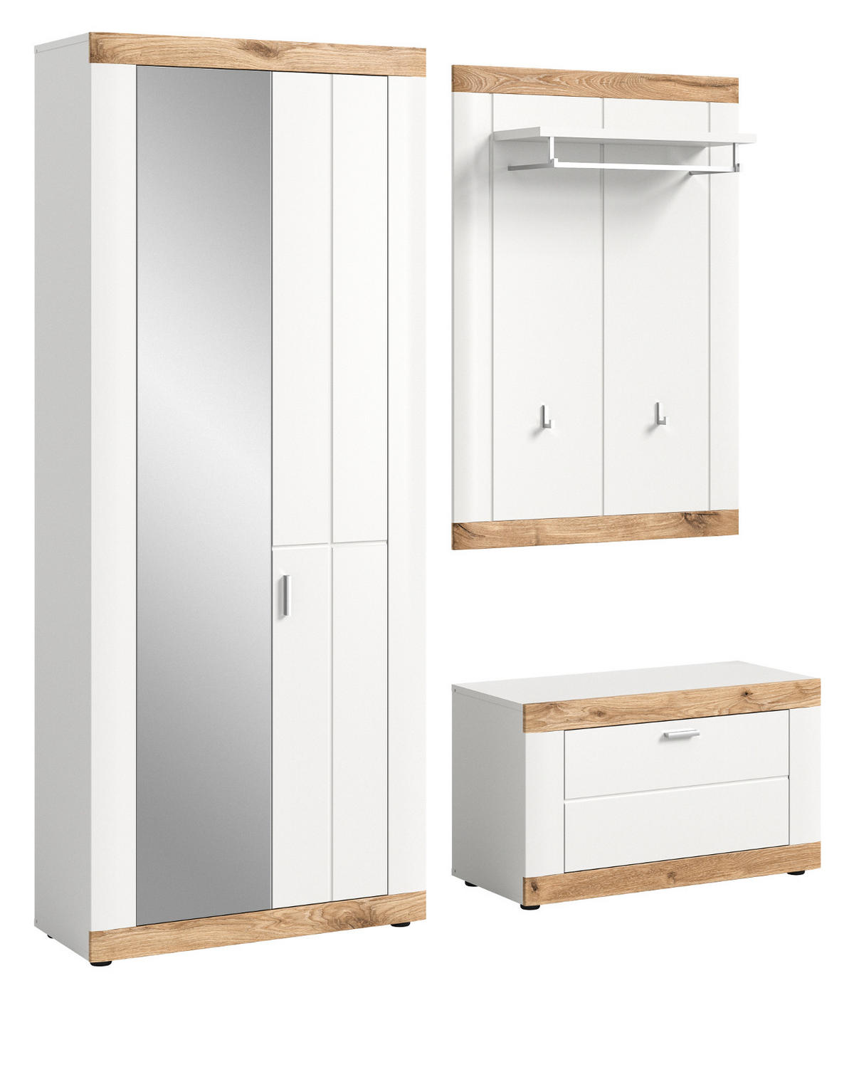 GARDEROBE Set 3-teilig weiß, Eiche 172 cm, Flurgarderobe mit Soft-Close - Eichefarben/Weiß, Holzwerkstoff/Kunststoff (171/191/37cm) - Inn.Furn