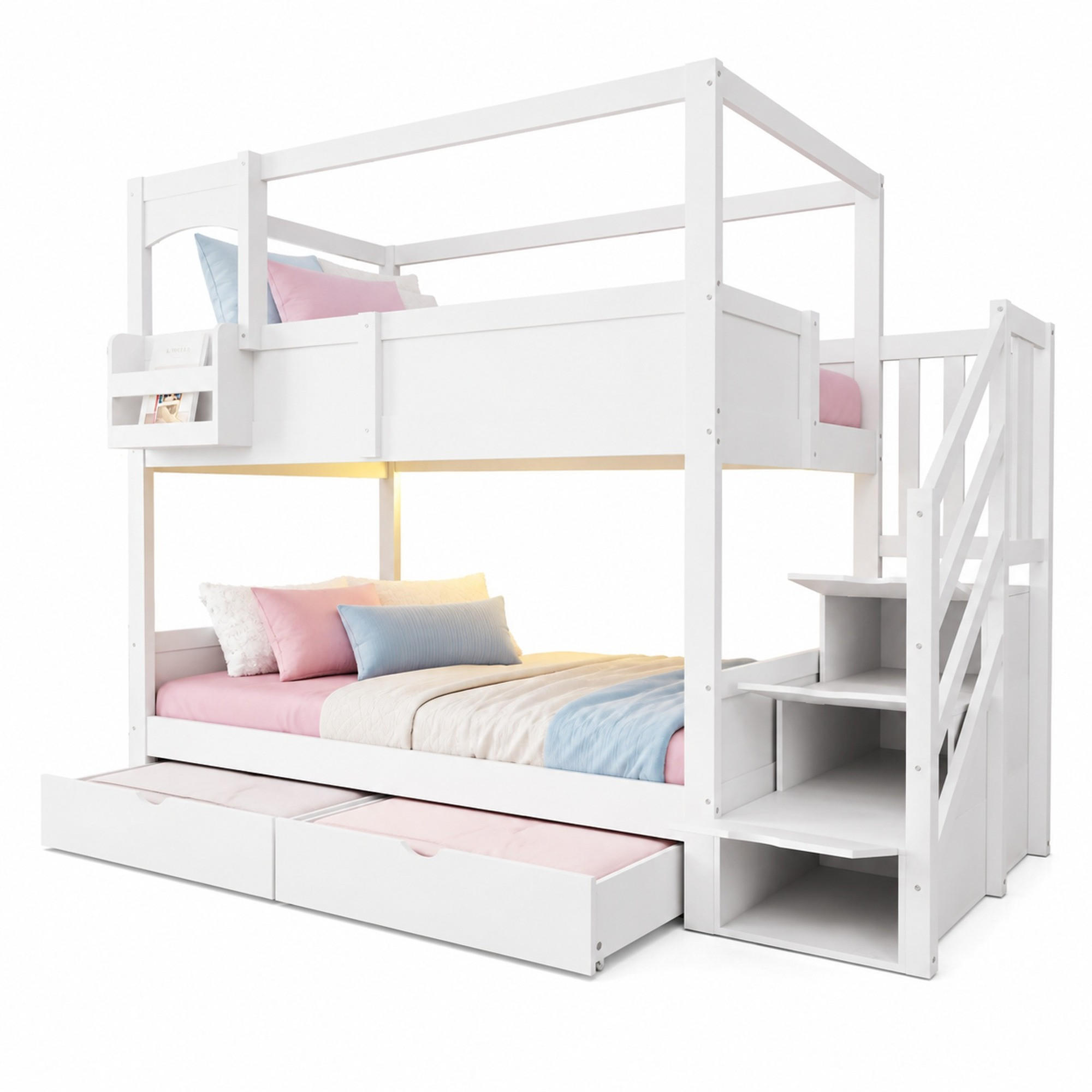 ETAGENBETT 90/200 cm aus Holz mit Schubladen, Weiß - Weiß, Holz (90/200cm) - OKMYHOME