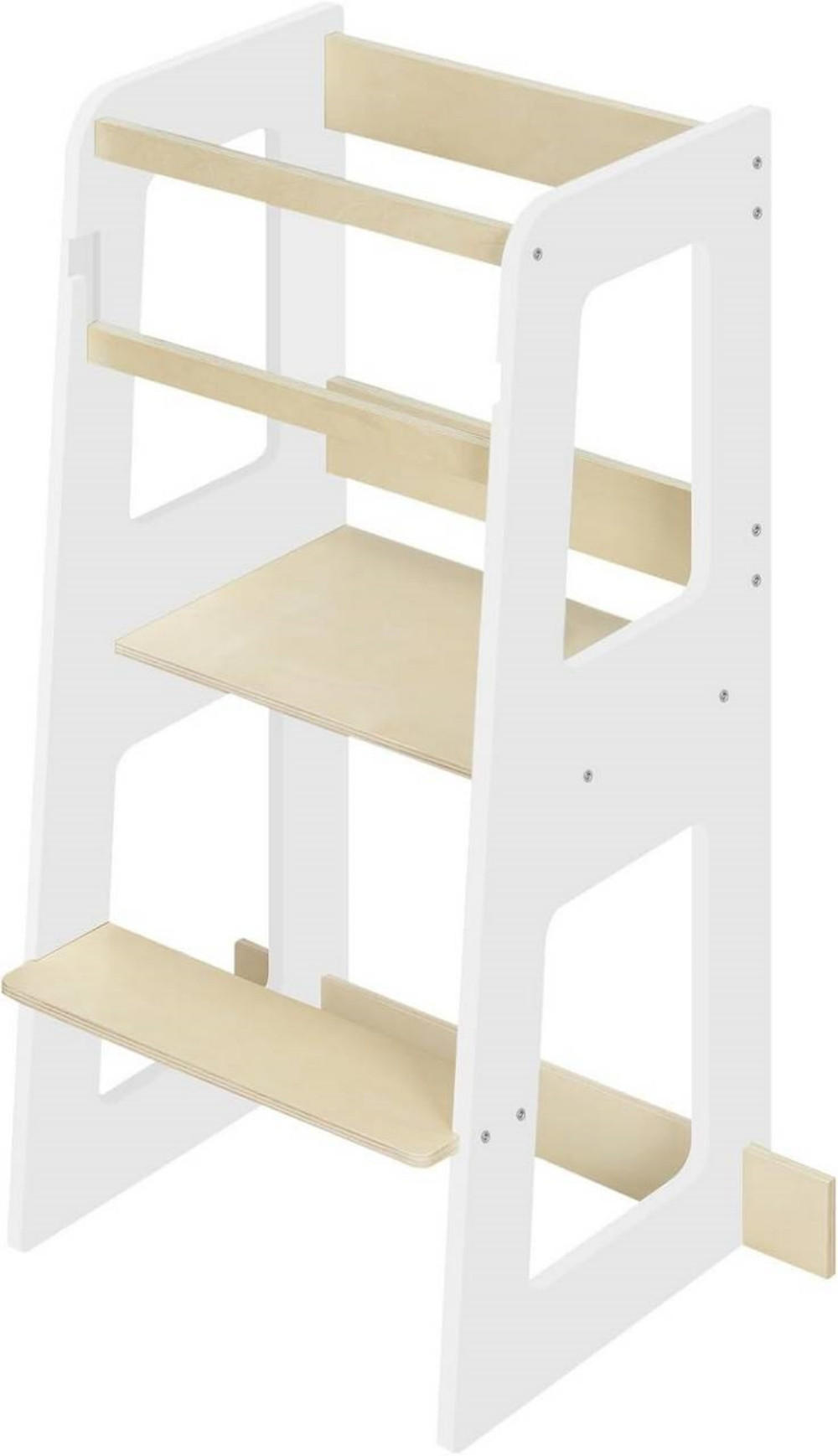 LERNTURM für Kinder ab 1 Jahr, Massivholz MDF, Weiß - Weiß/Naturfarben, Holz/Holzwerkstoff (59/90/41cm) - Woltu