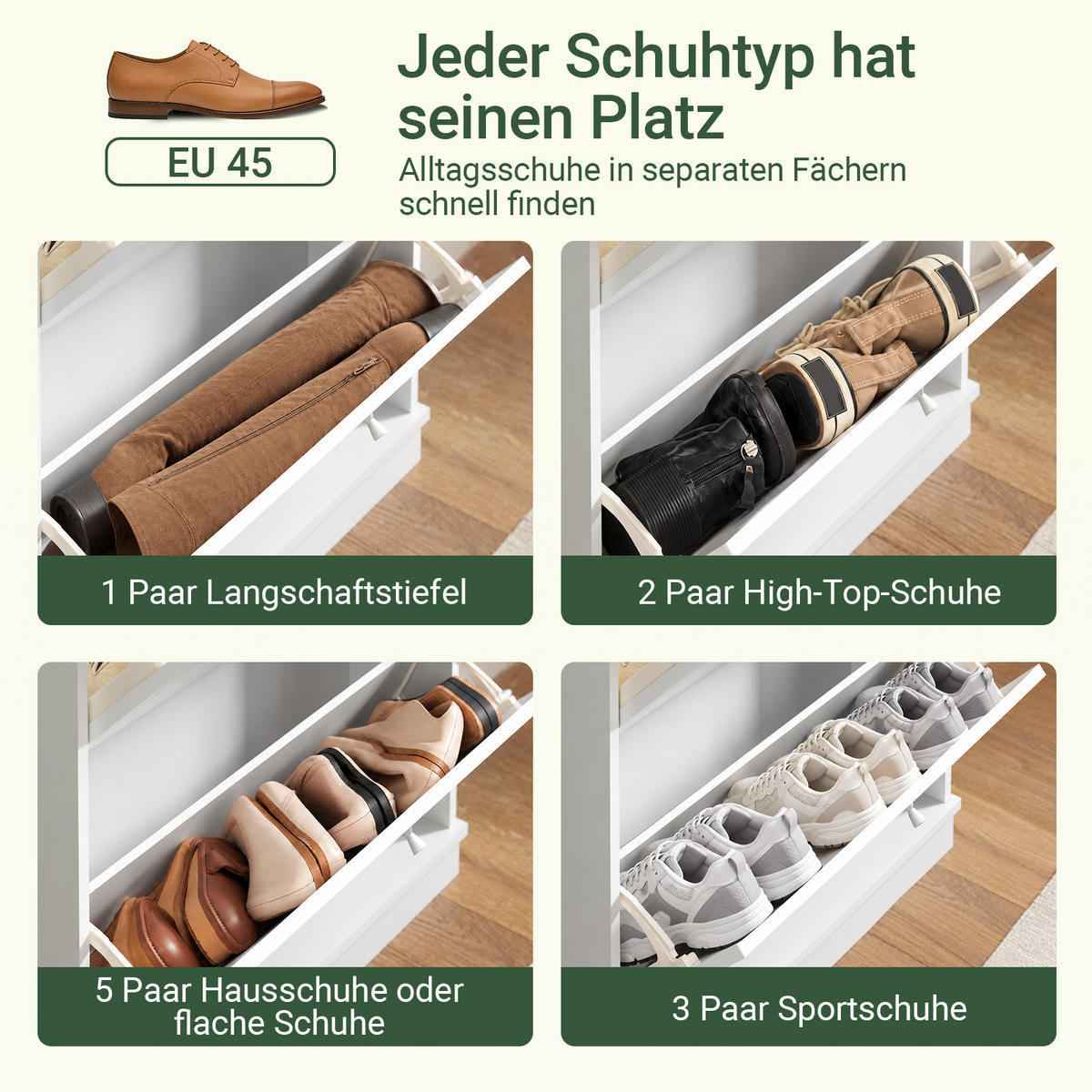 SCHUHSCHRANK schmal Weiß, 18 cm tief, ca. 6 Paare, bis EU 45, für schmale Flure und hinter der Tür - Weiß, Holzwerkstoff (76/78/18cm) - SoBuy