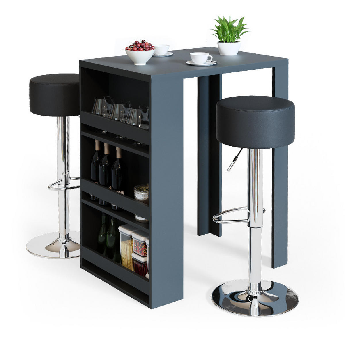 BARTISCH-SET Anthrazit 57 x 80 cm mit 2 Barhockern - Anthrazit, Holzwerkstoff (57/106/80cm) - Vicco