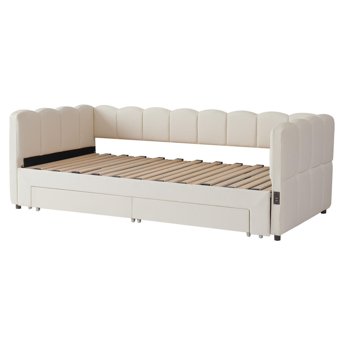 AUSZIEHBETT 90/180/190 cm DE-03059, mit 2 Schubladen, in Beige - Beige, Metall (90/190cm) - ComfortXL