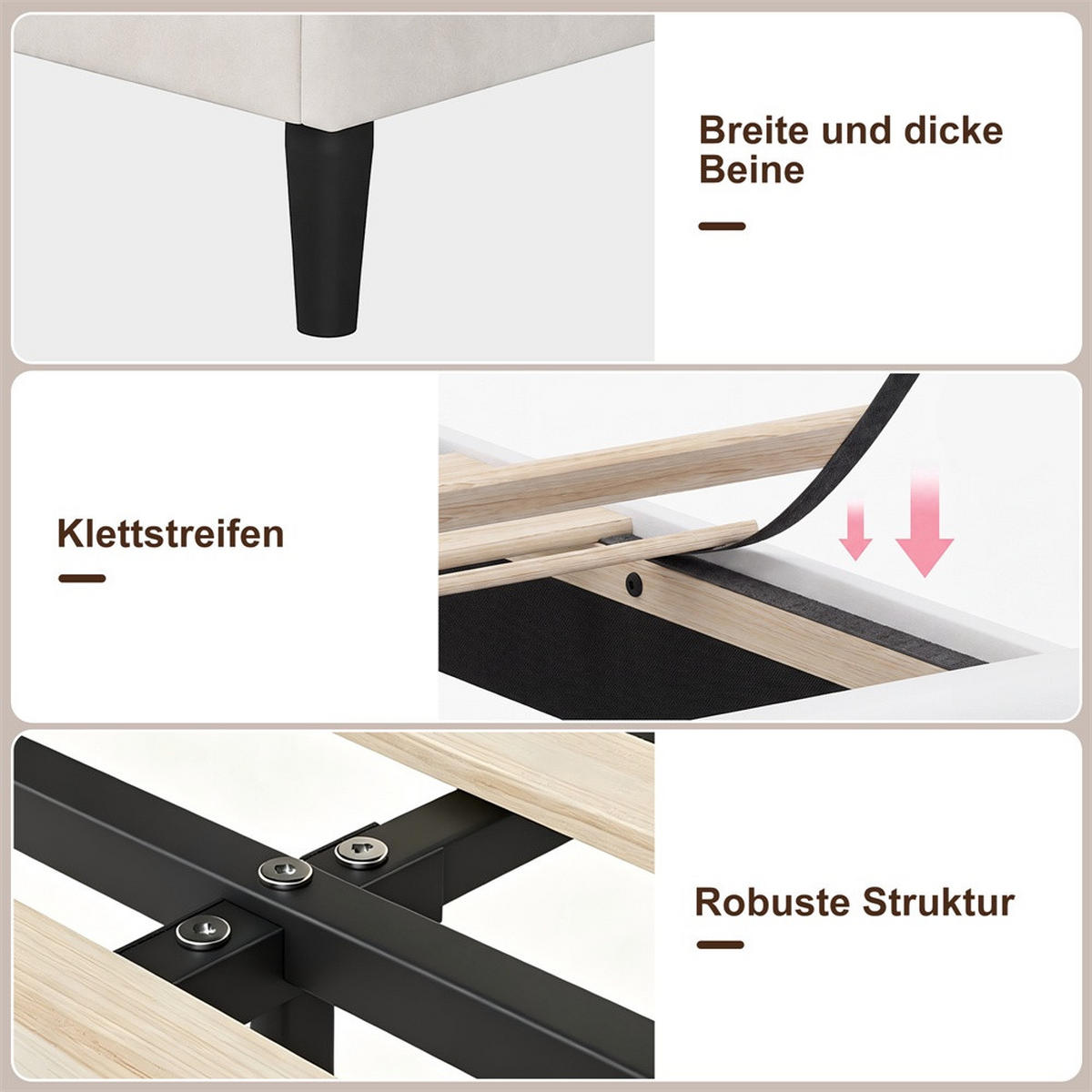 POLSTERBETT 90x200 cm mit Kopfteil-Stauraum - 2 Schubladen - USB Type-C & LED - ohne Matratze - Beige - Beige, Textil (90/200cm) - DELFA
