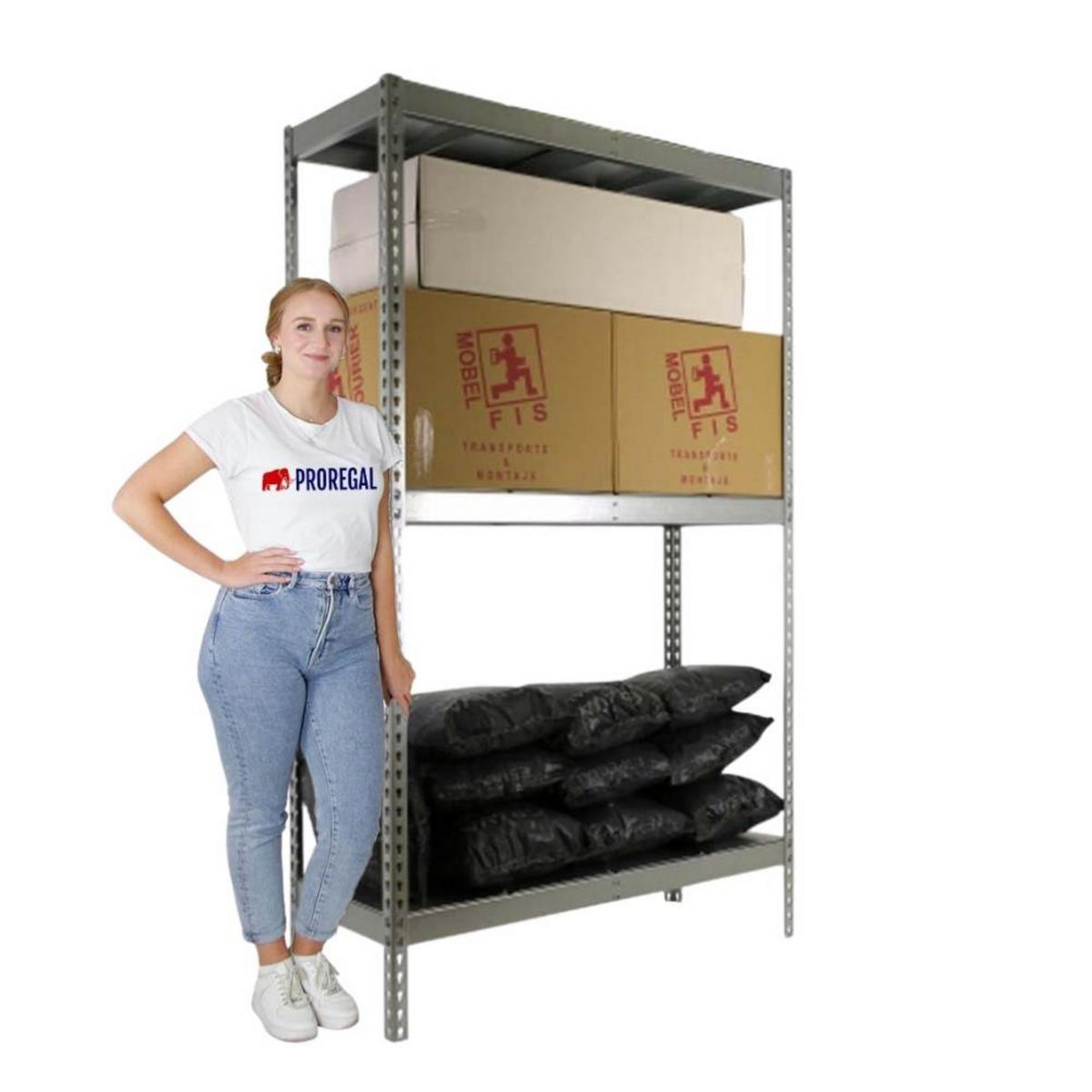 SCHWERLASTREGAL METAL BEAST THREE | HxBxT 200x240x75cm | Fachlast 400kg | Verzinkt - Silberfarben, Metall (240/200/75cm) - PROREGAL