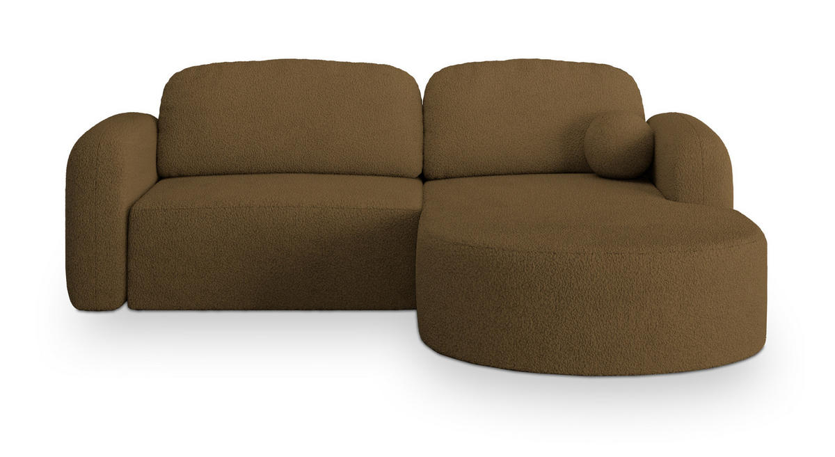 ECKSOFA AMILIA R-S Orange Boucle-Stoff mit Schlaffunktion - Orange, Holz (263/174cm) - MASSENO