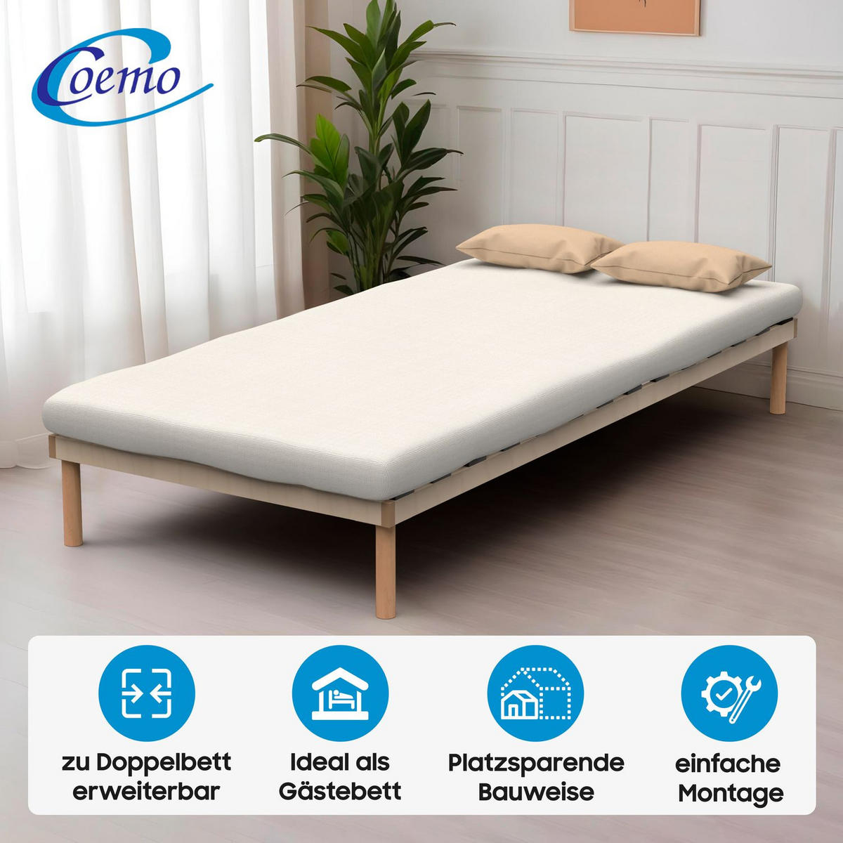 BETTGESTELL PYXIS Buche massiv 100x200 cm - Naturfarben, Holz (99/200cm) - Coemo