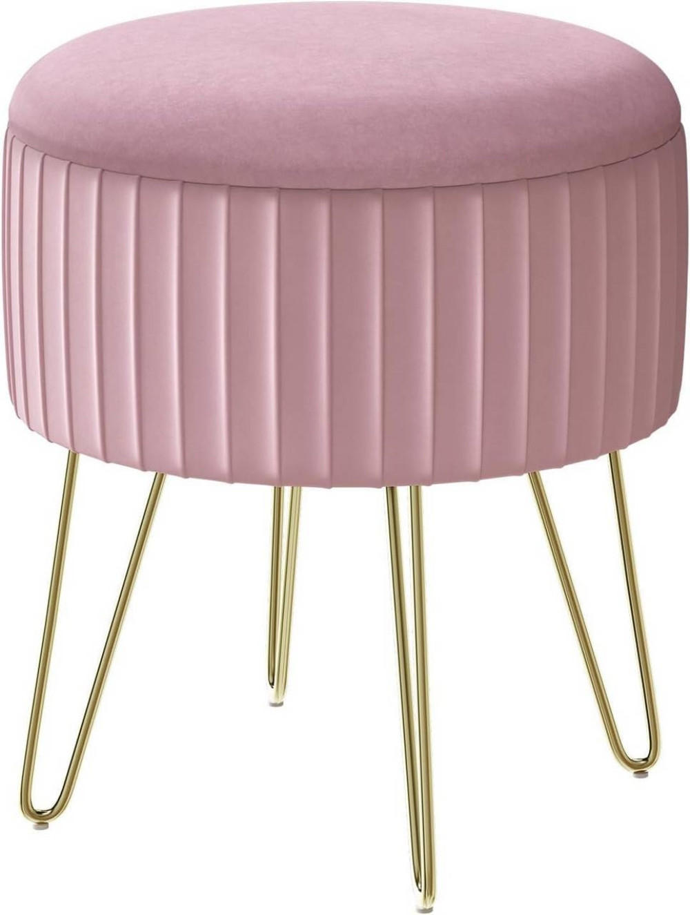 SITZHOCKER mit Stauraum, φ31,5xH37,5 cm, Rosa - Goldfarben/Rosa, Holzwerkstoff/Kunststoff (31.5/37.5/31.5cm) - Woltu