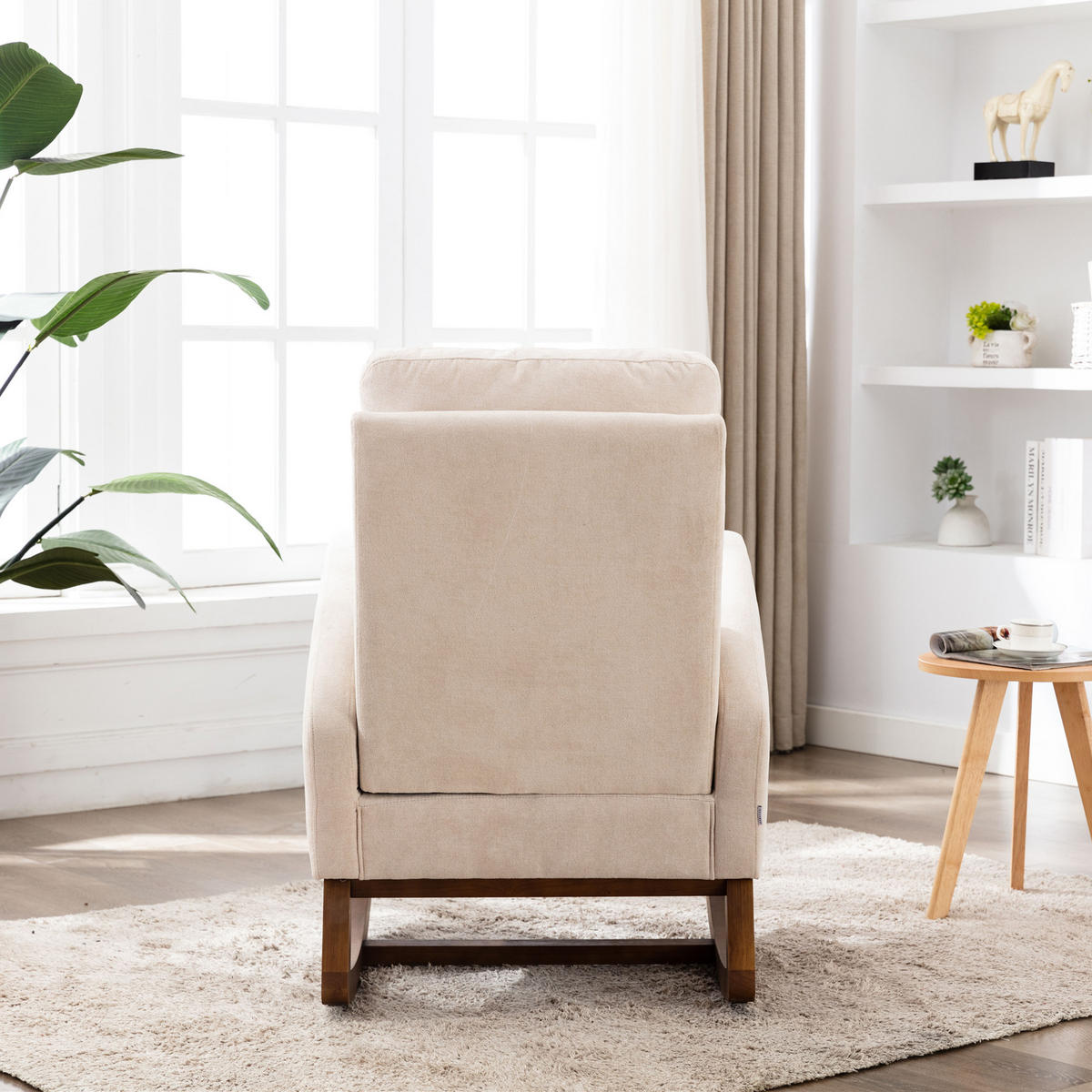 SCHAUKELSTUHL Leinen mit hoher Rückenlehne, Seitentasche 69/94/101 cm Beige bis 150 kg - Beige, Textil (94/101/69cm) - Redom