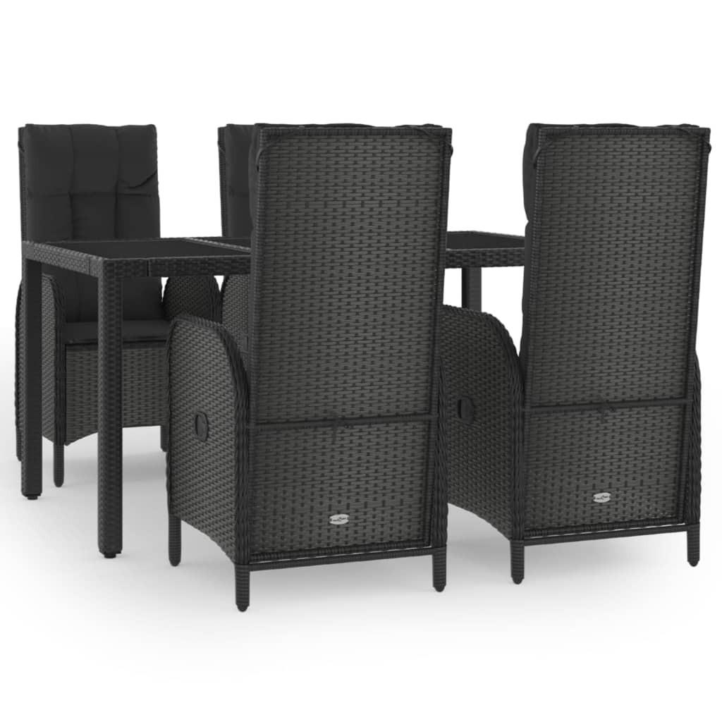 GARTEN-ESSGRUPPE 5Er Set Mit Kissen Schwarz Poly Rattan - Schwarz, Kunststoff - vidaXL