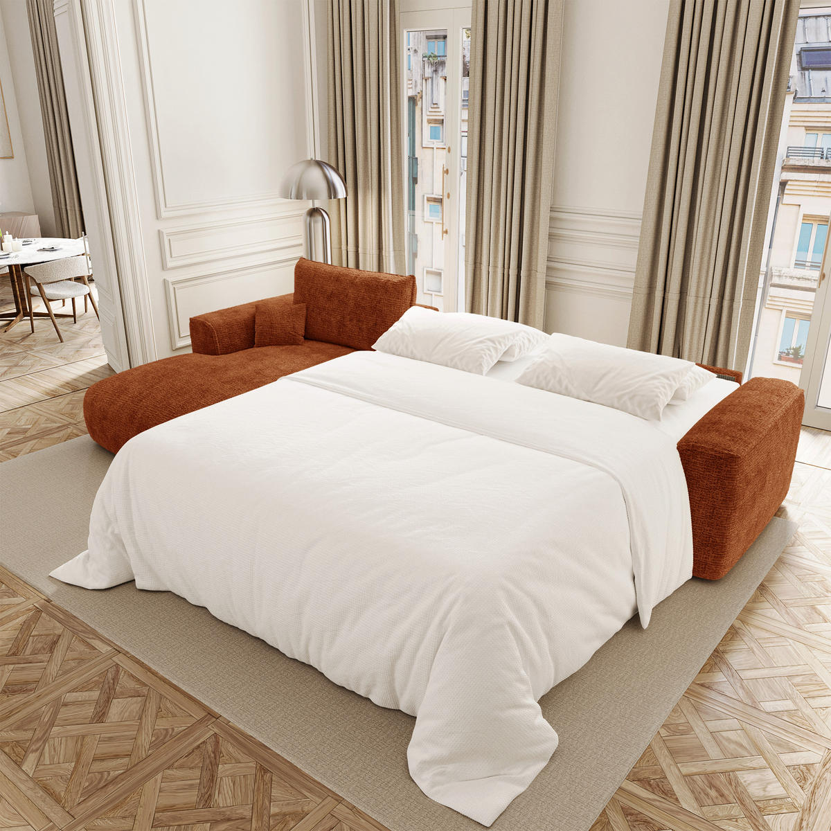 SCHLAFSOFA Express COMO Köpergewebe mit weichem Griff Terrakotta 300cm - Dunkelorange/Terracotta, Textil (300/165cm) - Premium Interiors