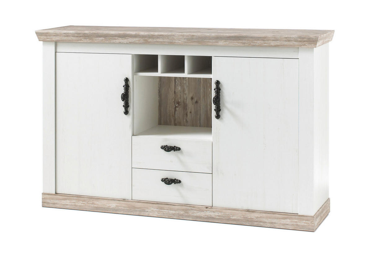 SIDEBOARD Pinie weiß, Oslo Pinie Landhaus, Kommode, 168 x 104 cm - Anthrazit/Weiß, Holzwerkstoff/Metall (168/104/44cm) - Furn.Design