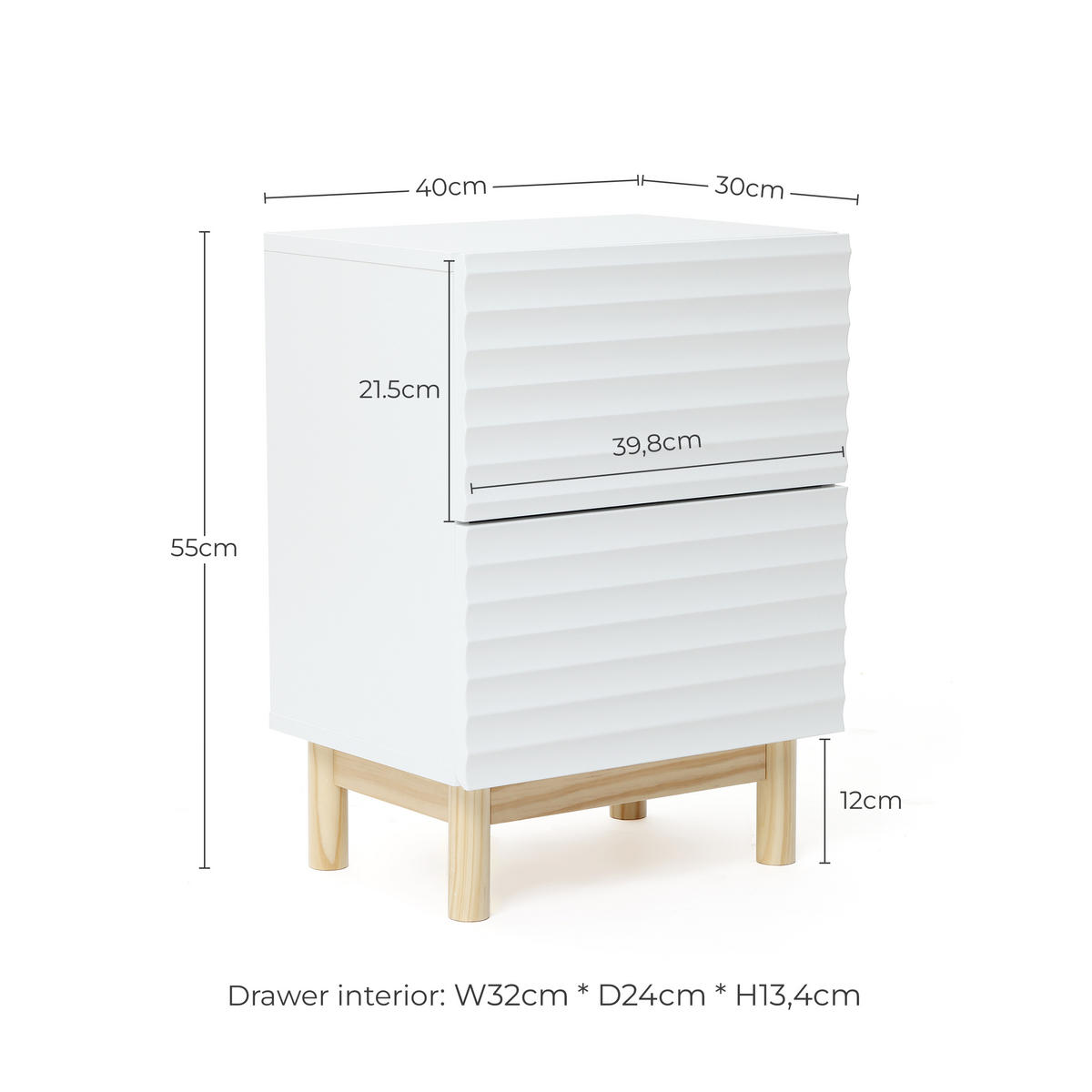 NACHTTISCH Weiß mit 2 Schubladen | B40 x T30 x H55 cm - Weiß, Holz/Holzwerkstoff (40/50/30cm) - Hometopia