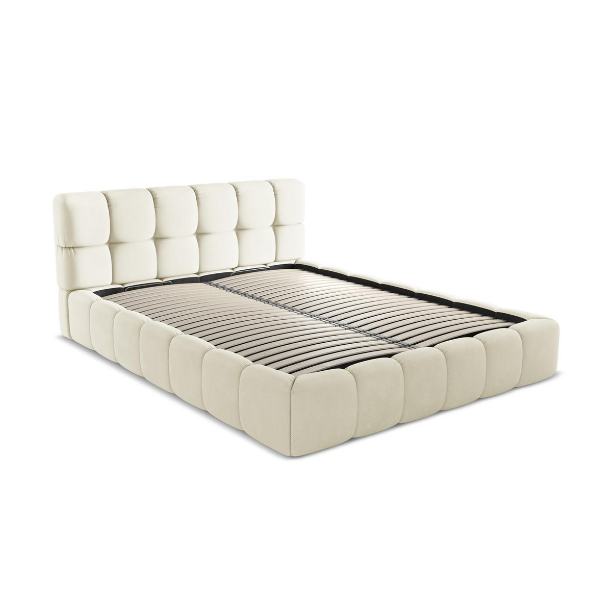 POLSTERBETT mit Bettkasten und Lattenrost 180x228 Beige - Beige/Schwarz, Kunststoff/Textil (160/200cm) - LaMiaSofa