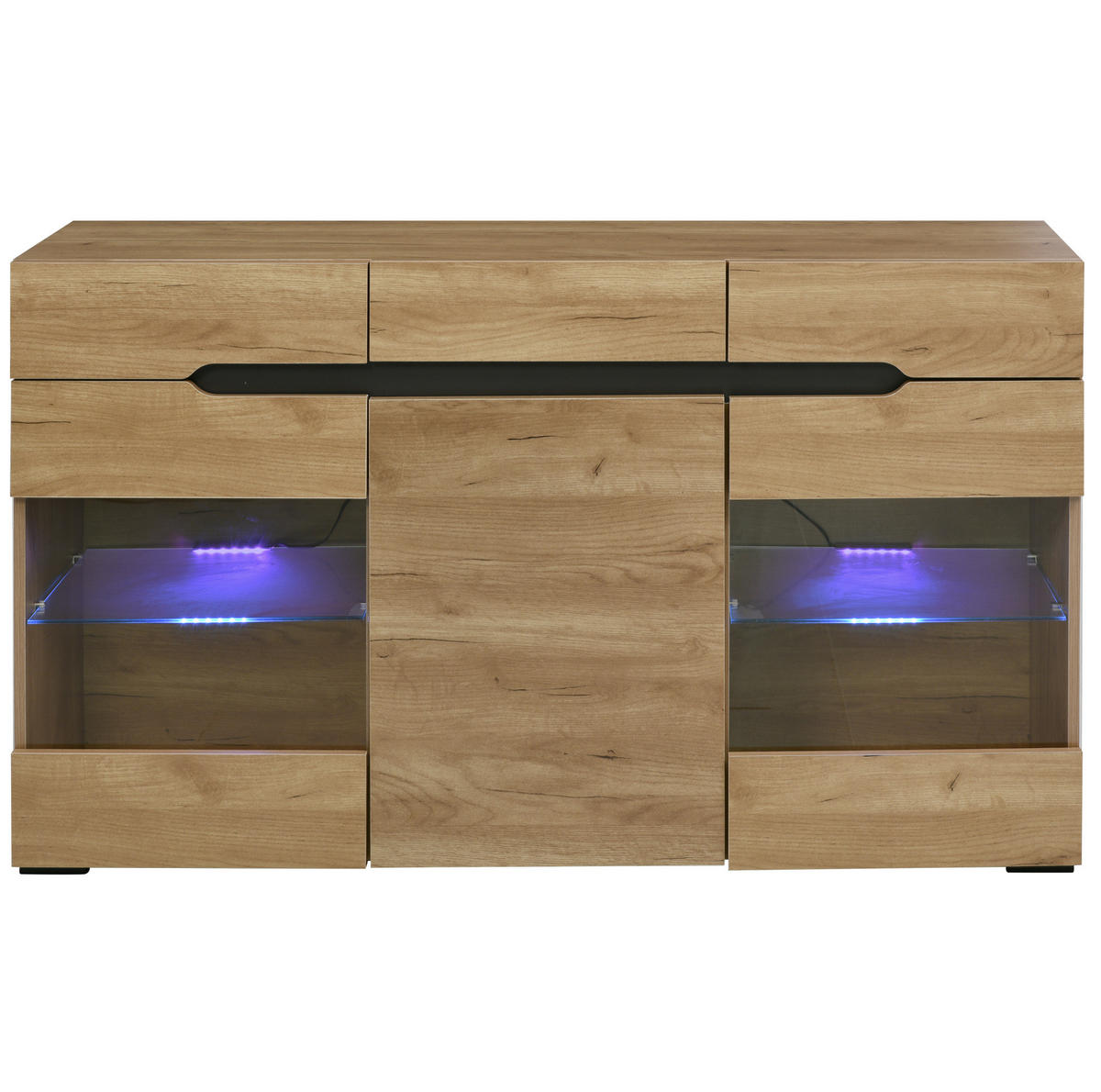 SIDEBOARD 140/35/80 cm aus Spanplatte mit LED-Beleuchtung Eichefarben - Naturfarben, Holzwerkstoff (140/80/35cm) - Modenvie