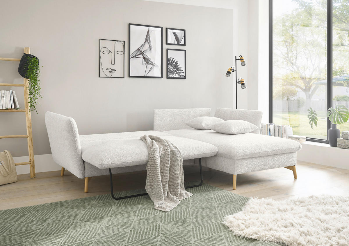 ECKSOFA S11 Ambriamo Weiß 258/91/167 cm Recamiere rechts - Weiß, Textil (258/167cm) - Livojo