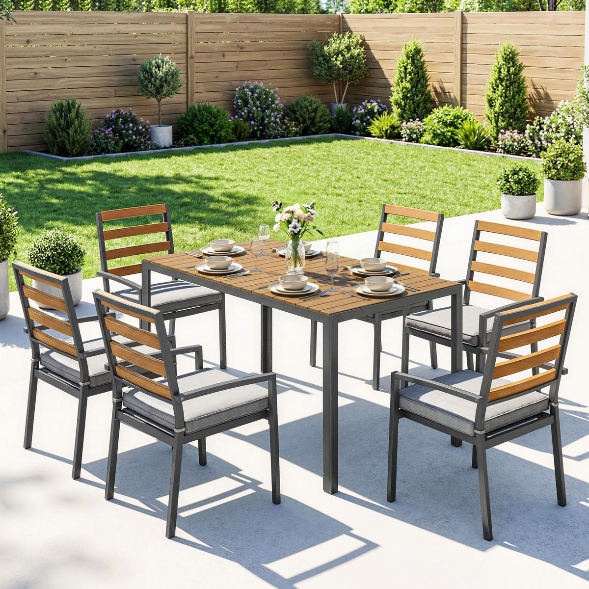 GARTENMÖBEL-SET Naturfarben 146.0/80.0/74.0cm - Naturfarben, Metall