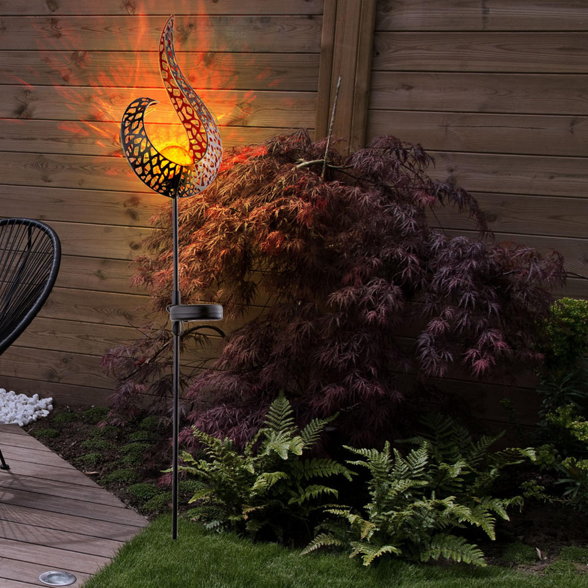 LED AUSSENLEUCHTE Schwarz Gold Flammenoptik - Schwarz, Glas (16.5/6.5/90cm) - Globo Lighting