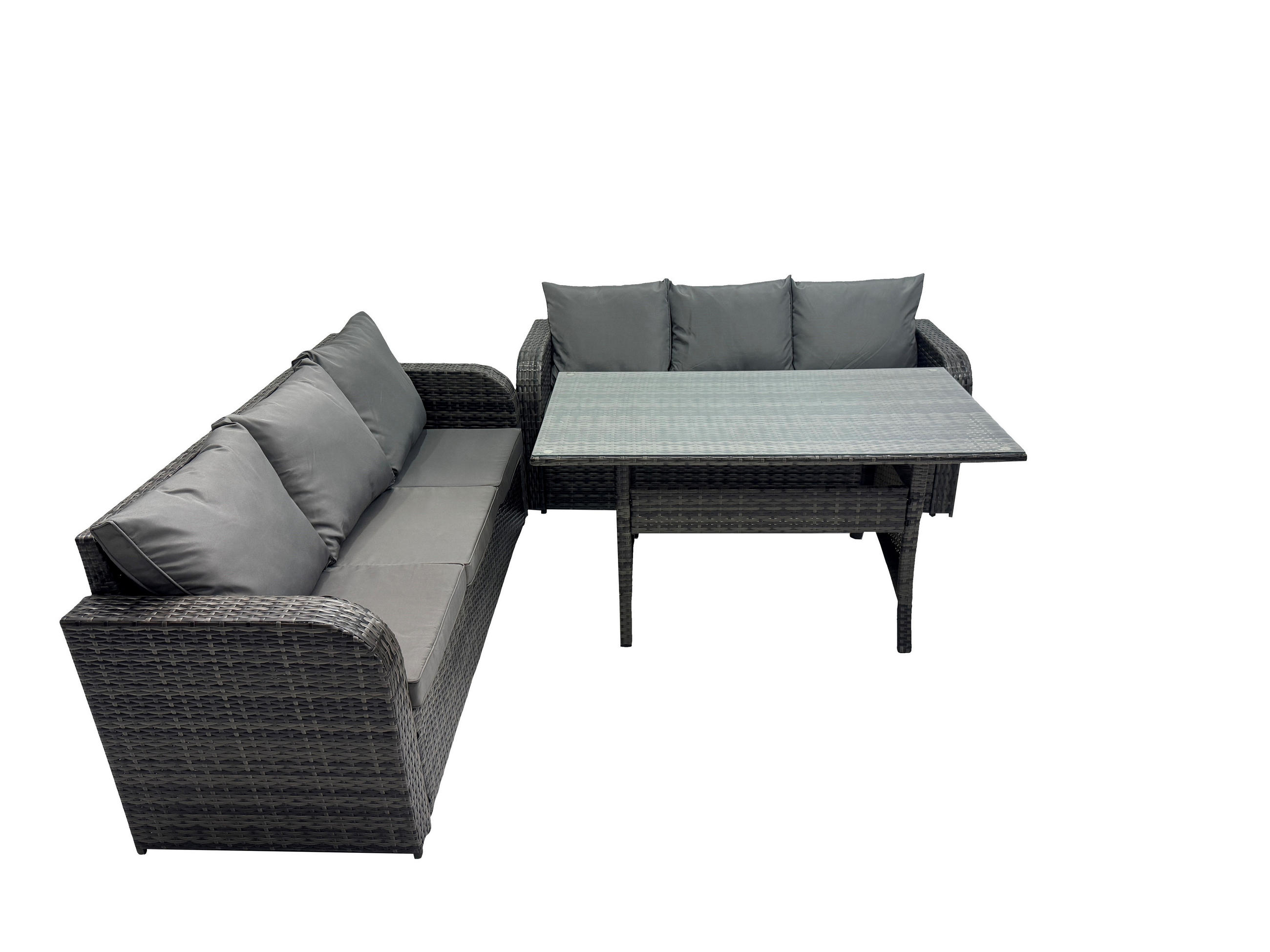 GARTENMÖBELGARNITUR mit Esstisch Polyrattan 6-Sitzer - Dunkelgrau/Grau, Glas/Kunststoff - Fimous