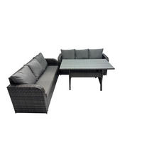 GARTENMÖBELGARNITUR mit Esstisch Polyrattan 6-Sitzer - Dunkelgrau/Grau, Glas/Kunststoff - Fimous